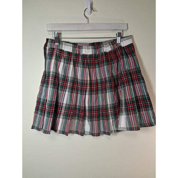 NWOT Aerie Pleated Mini Skirt Plaid Y2K Retro Christmas SchoolGirl Costume Large - Picture 2 of 6